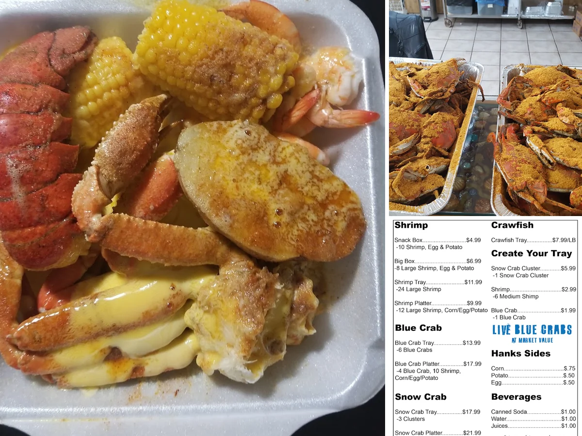 Seafood platters on a restaurant table.