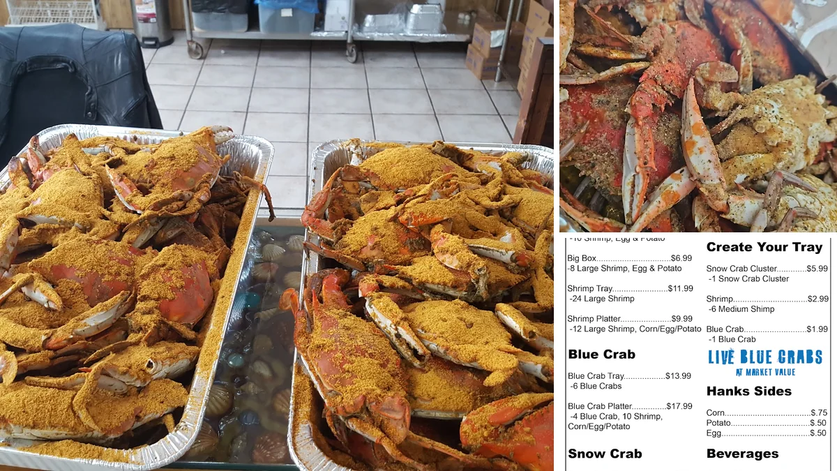 Crab and shrimp trays ready for dine-in.