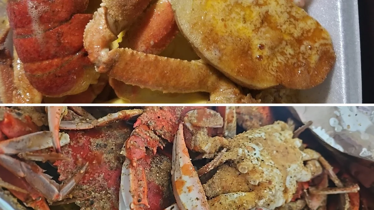 A seafood counter with prepared platters.